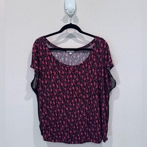 Pleione Red and black Penguin Print Top